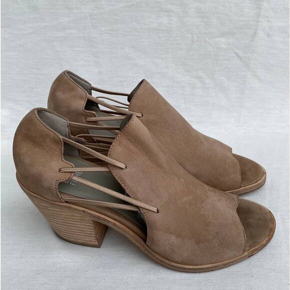 Eileen Fisher Nikki Women Earth Tan Leather Peep Toe Stacked Heeled Sandals 7 - Picture 5 of 11